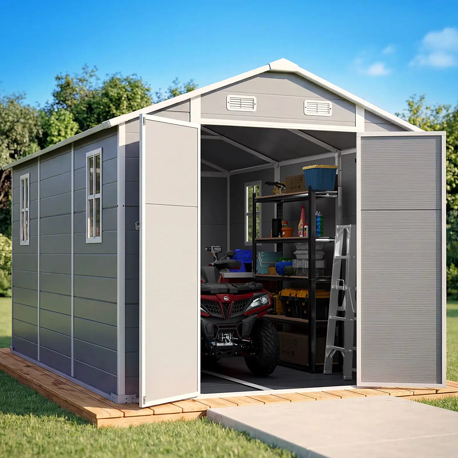 Metal frame resin 8x12ft storage shed#size_7.6x11.4FT-Light Gray