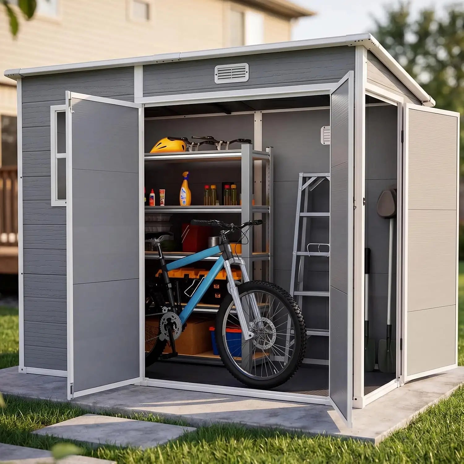 A gray resin outdoor storage shed#size_7.5x3.7FT-Light Gray