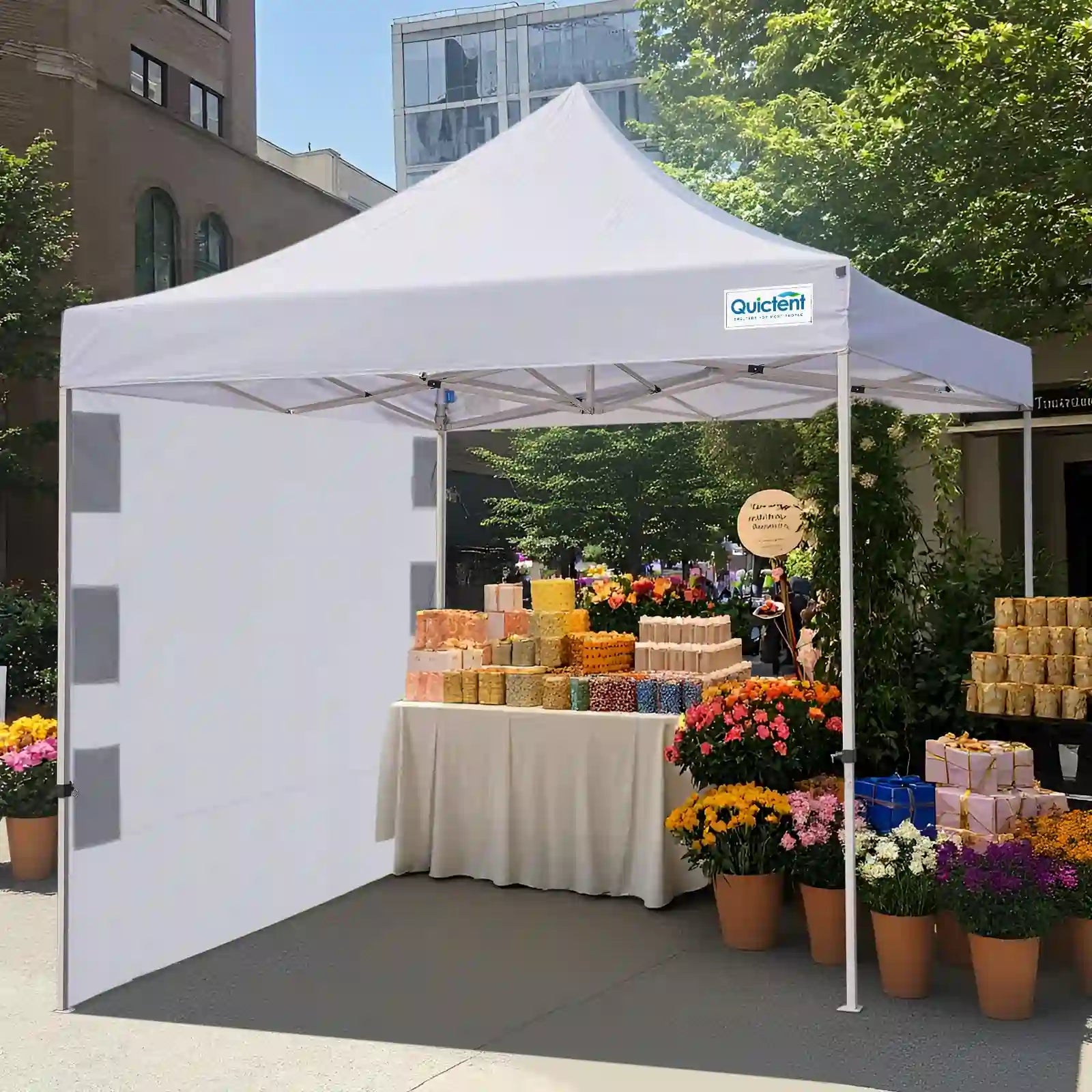 10'x10' Heavy Duty Pop up Canopy White 1 Sidewall#style_10x10 With 1 Sidewall-White
