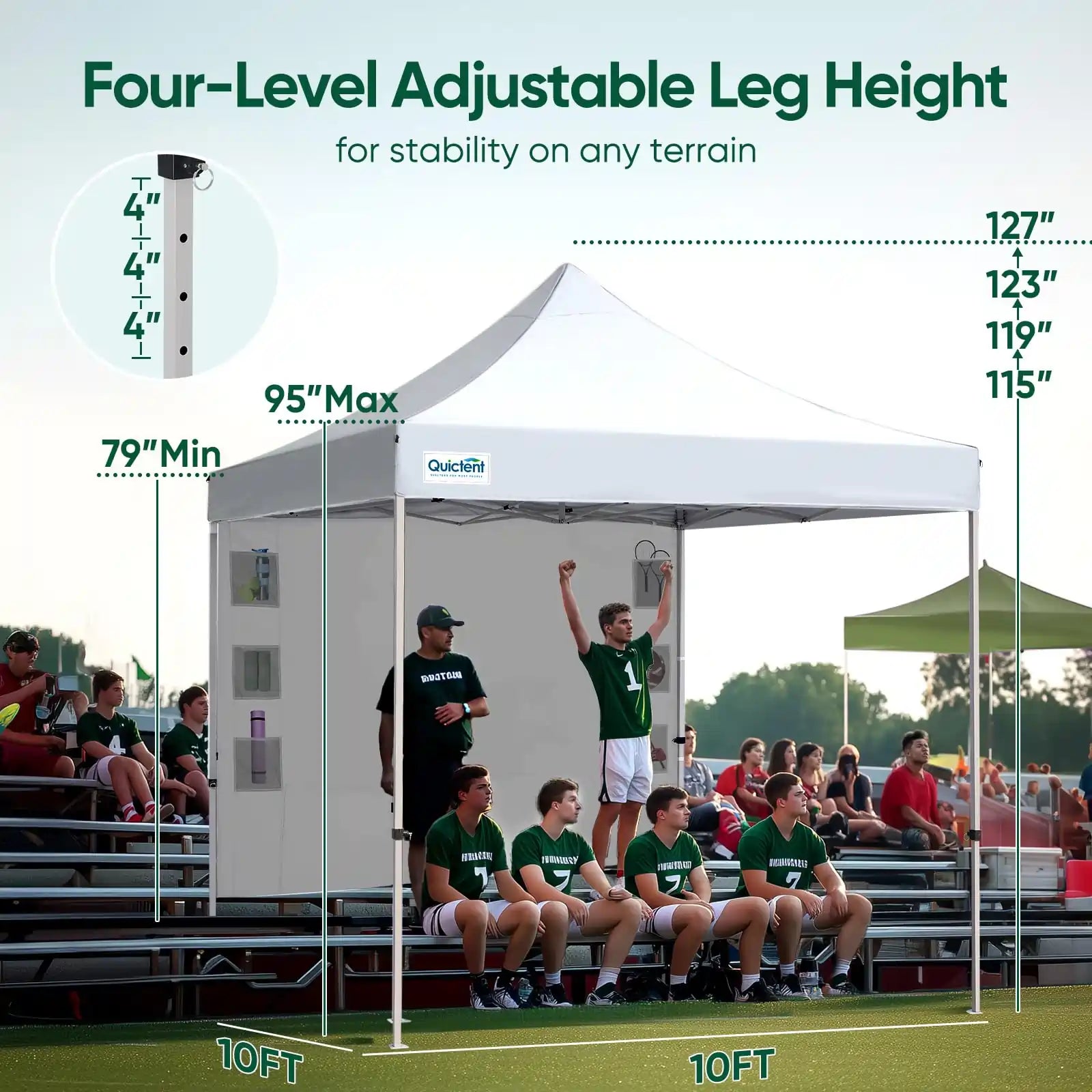 4 levels adjustable leg height#style_10x10 With 1 Sidewall-White