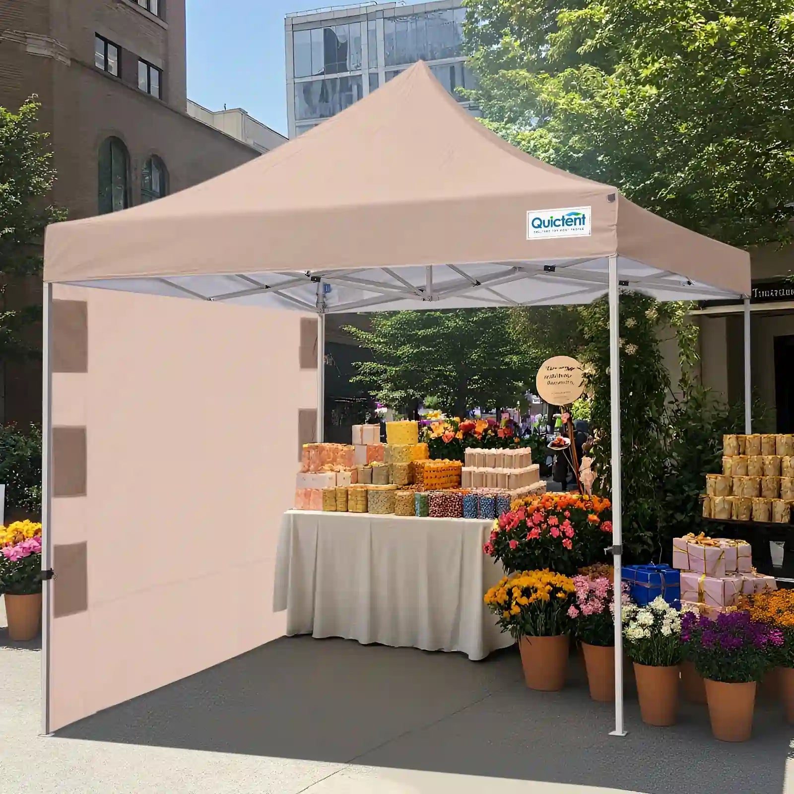 Heavy Duty 10x10 FT Pop up Canopy Beige 1 Sidewall#style_10x10 With 1 Sidewall-Beige