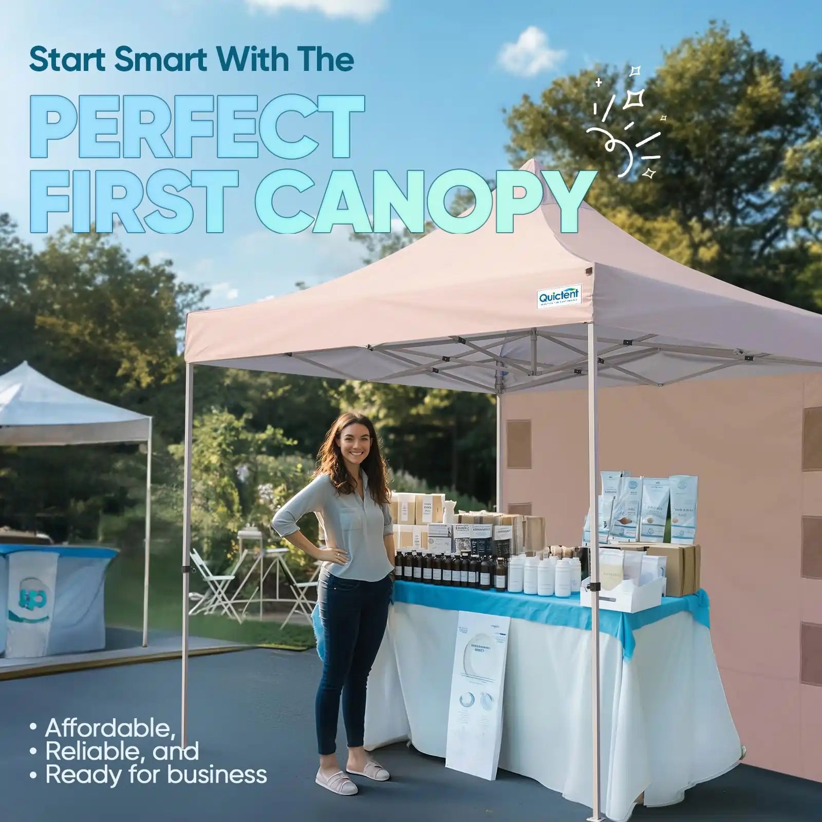 Pop up Canopy for Outdoor Events, Parties, Markets, Vendors#style_10x10 With 1 Sidewall-Beige
