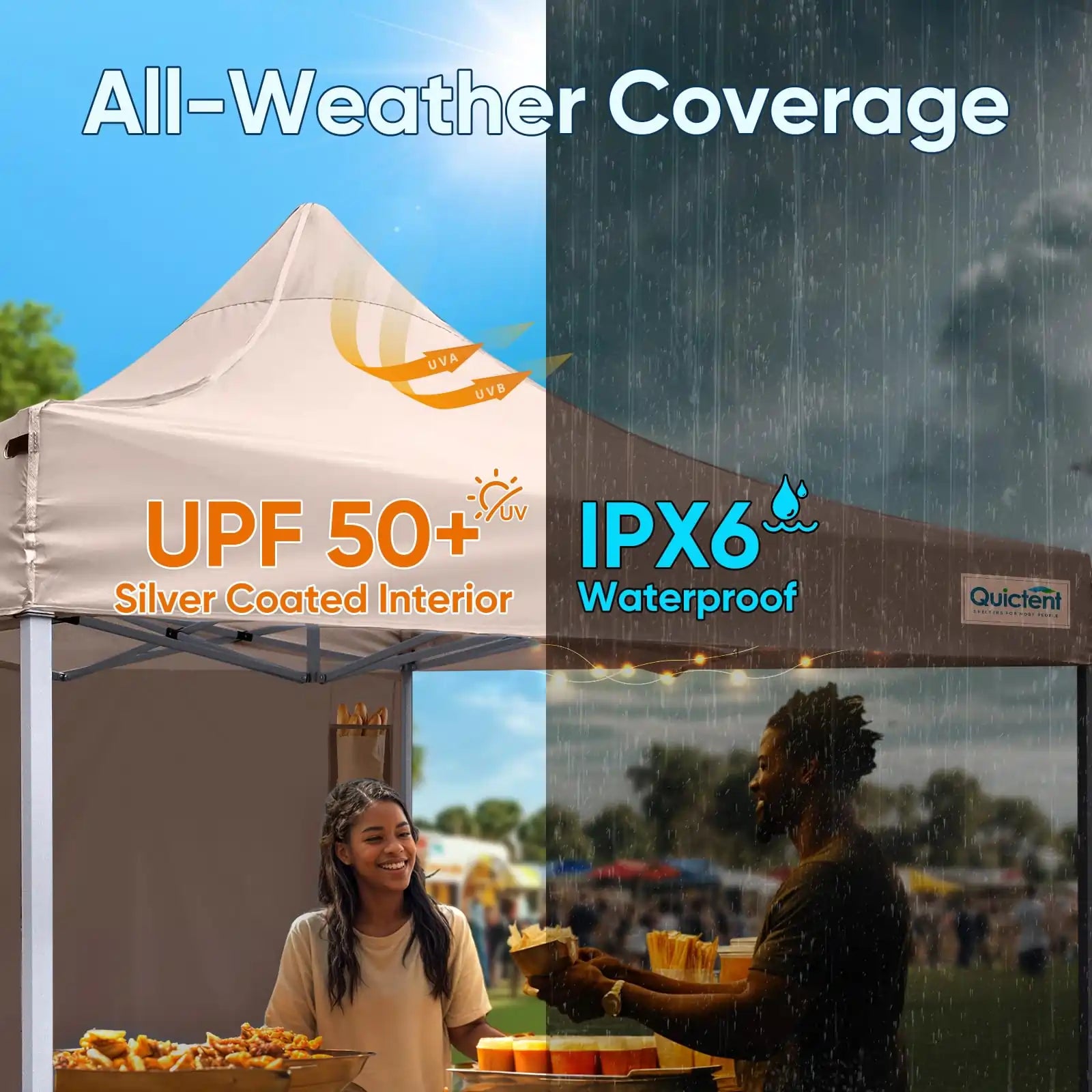 UPF 50+ and IPX6 Waterproof#style_10x10 With 1 Sidewall-Beige