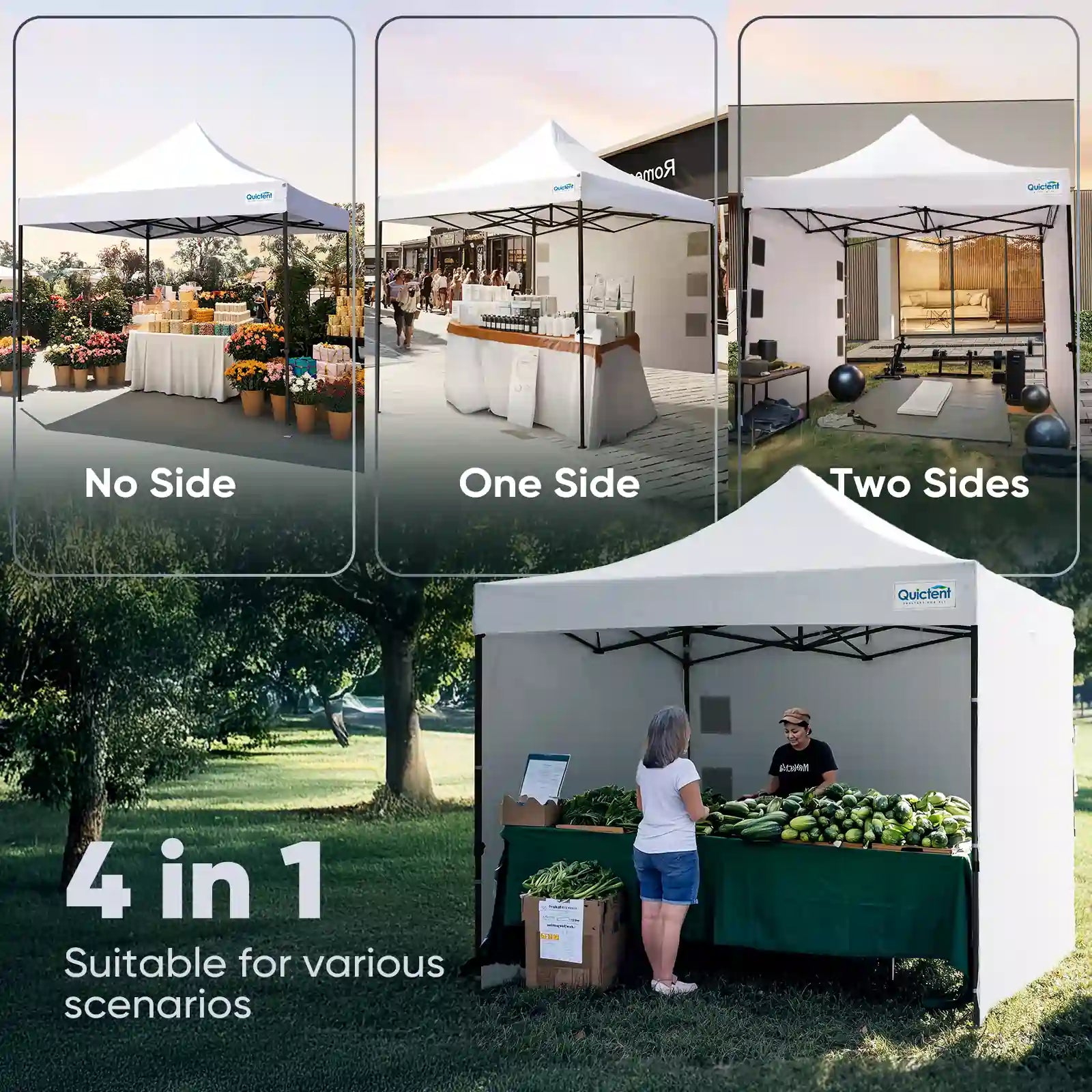 4 in 1 Pop Up Canopy White#style_10x10 With 3 Sidewalls-White