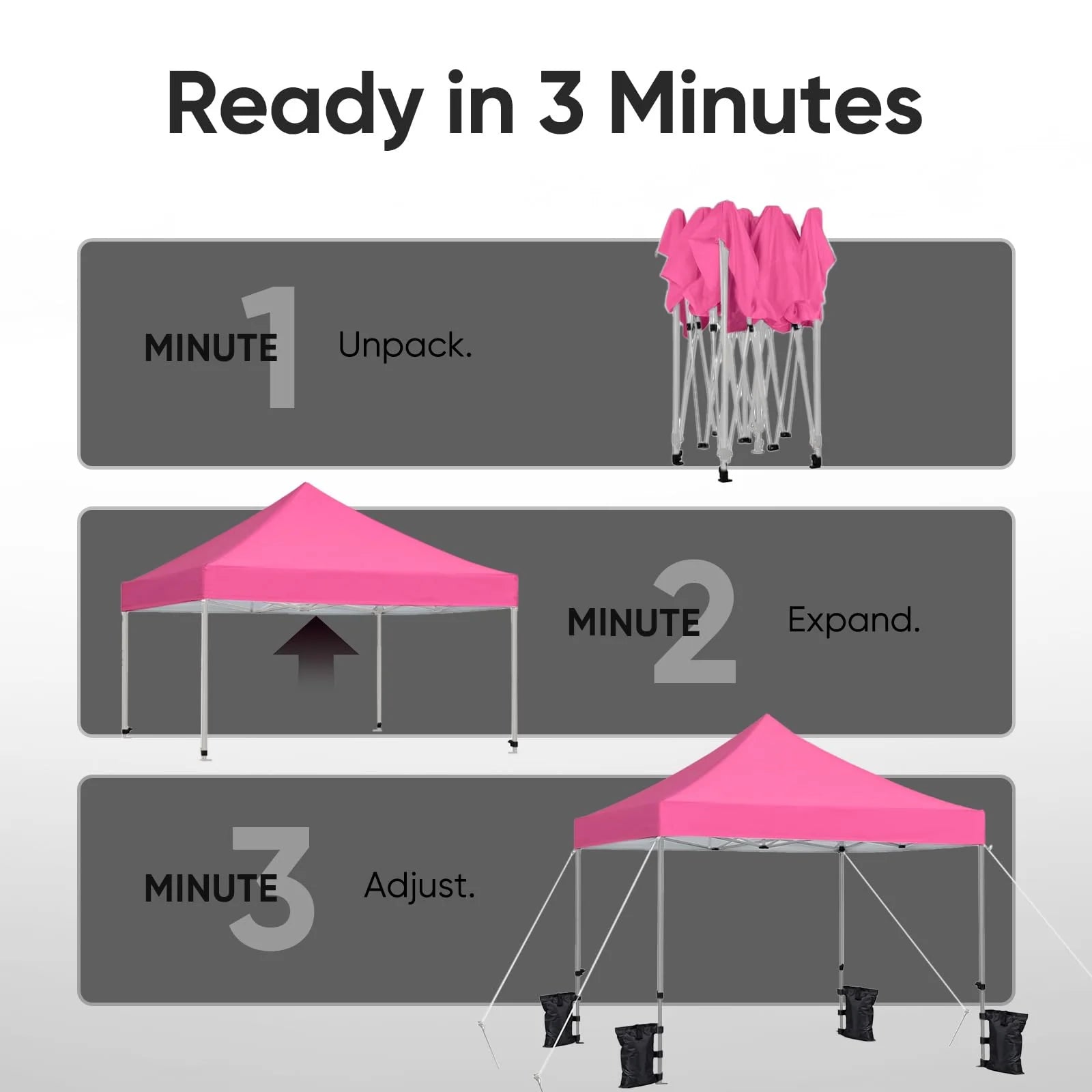 can be set up or taken down in just minutes#style_10x10 No Sidewall-Pink