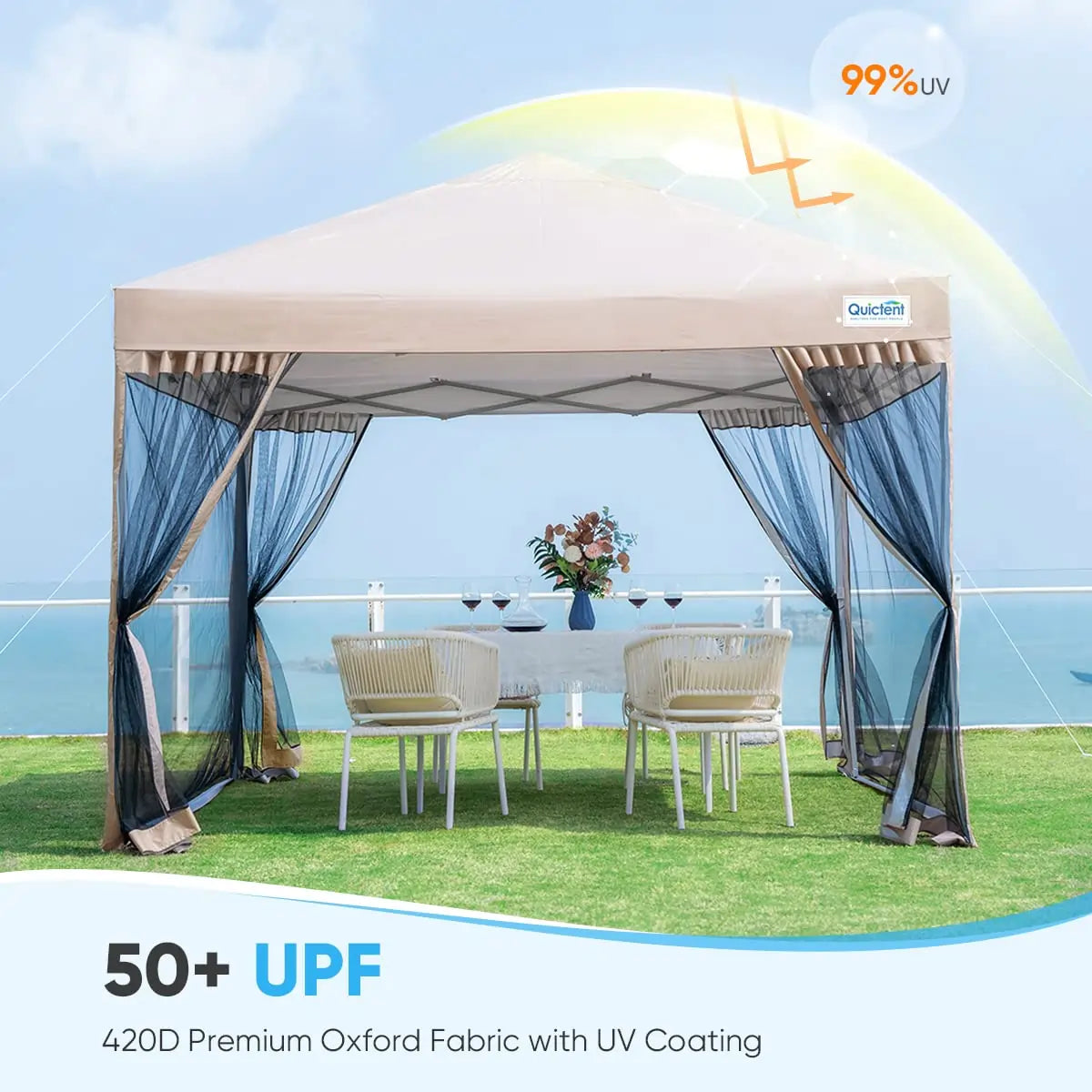 6.6' x 6.6' Small Pop Up Canopy with Netting - 50+ UPF