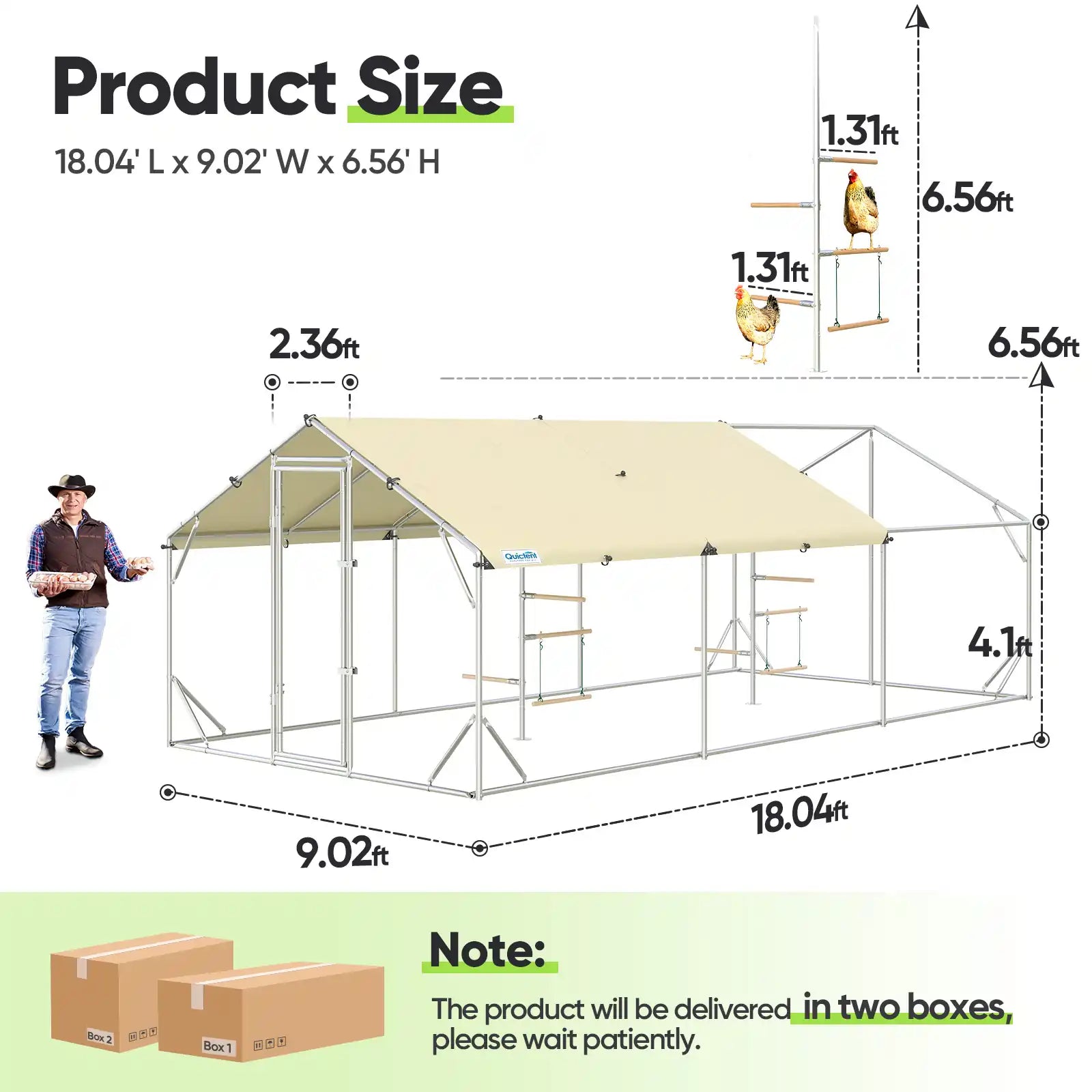 Dimensions of a chicken coop#size_18x9ft w/Extended Wire+Roost Poles