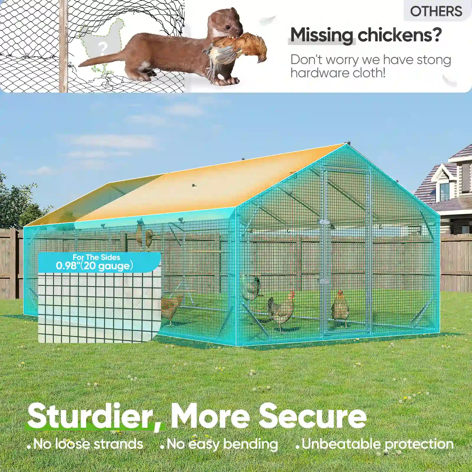 Outdoor safe chicken coop#size_18x9ft w/Extended Wire+Roost Poles