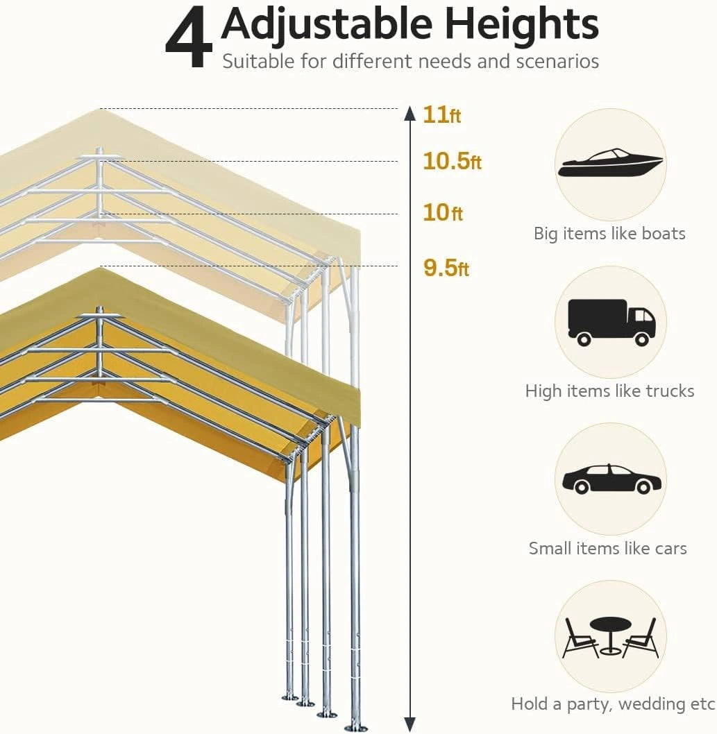 Adjustable height structure with dimensions#color_Beige-12'x20'