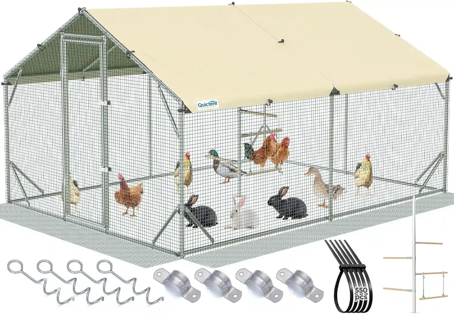 Large outdoor chicken coop run#size_12x9ft w/Extended Wire+Roost Poles