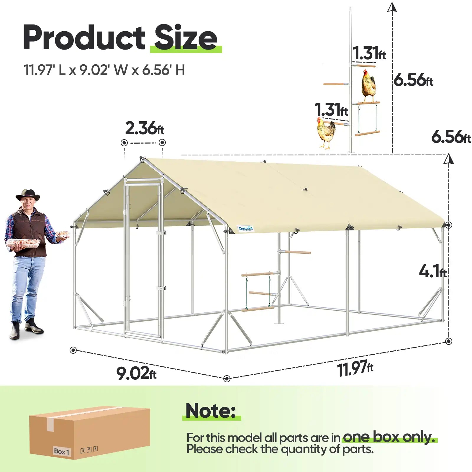 Dimensions of a chicken coop#size_12x9ft w/Extended Wire+Roost Poles