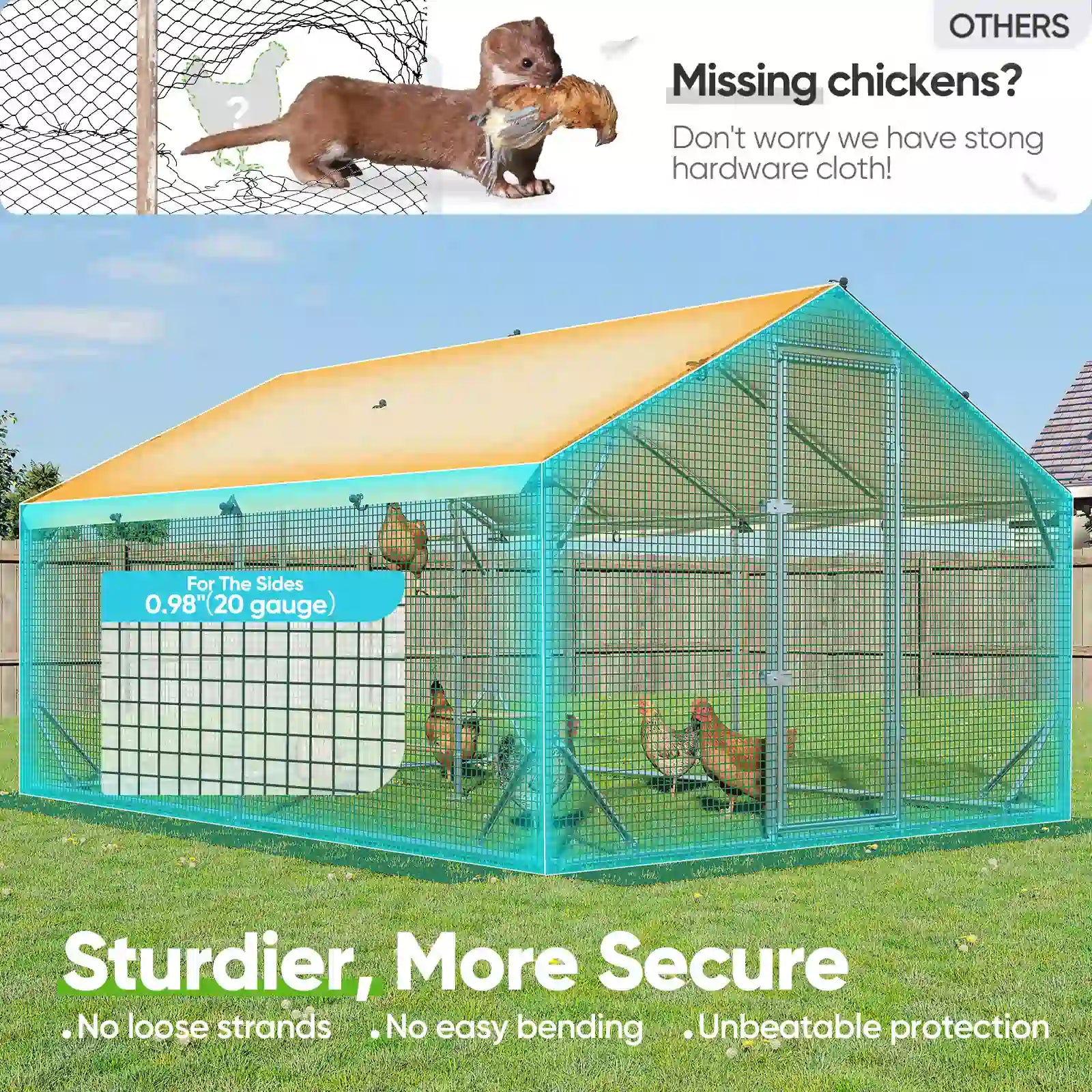 Sturdier and more secure chicken run#size_12x9ft w/Extended Wire+Roost Poles