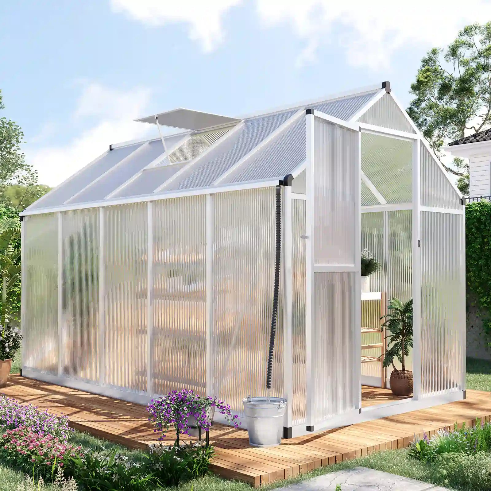 10x6FT Polycarbonate Green House#size_6X10X6ft-Silver