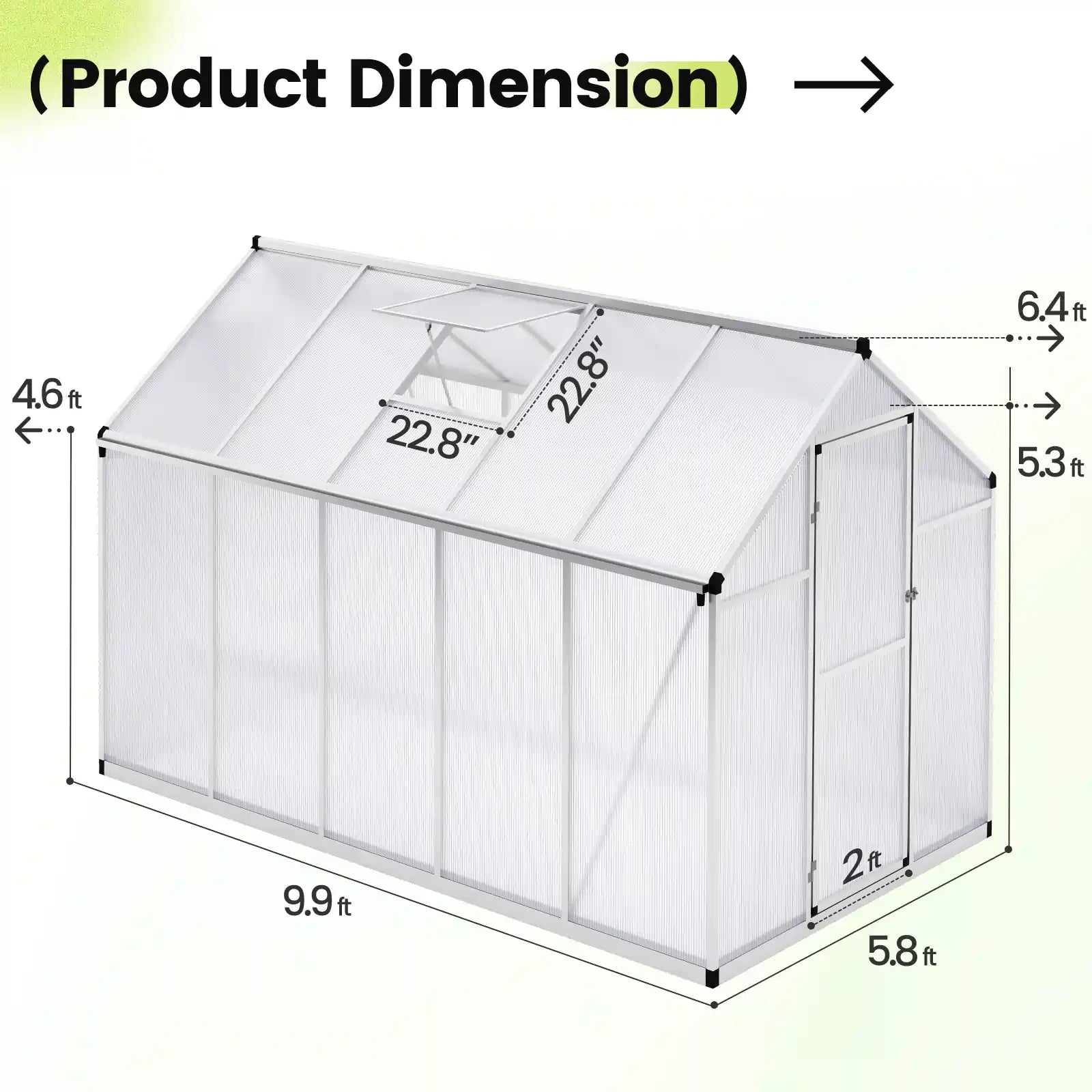 Diagram of a Polycarbonate greenhouse#size_6X10X6ft-w/shelf