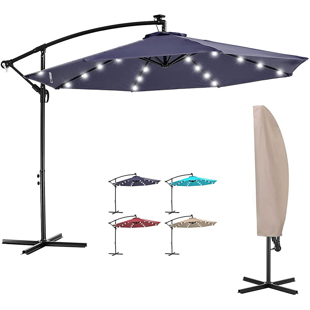 10' Offset Patio Umbrella with Lights#color_navy blue