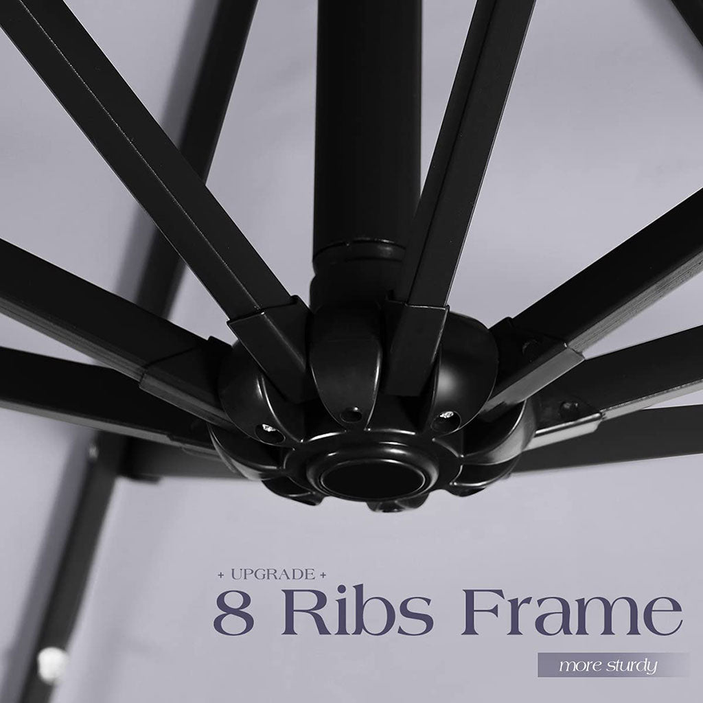 8 ribs frame 10' Offset Patio Umbrella with Lights#color_navy blue