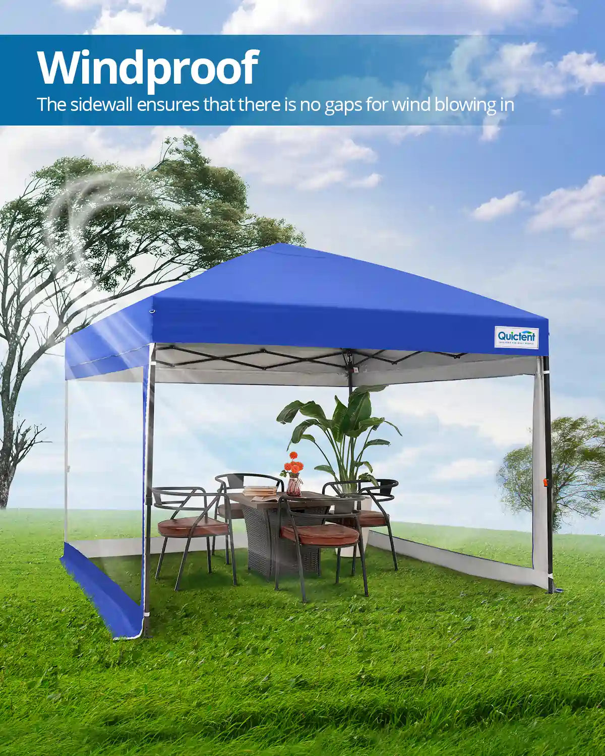 Blue 10x10 pop up tent with windproof sidewall#color_royal blue