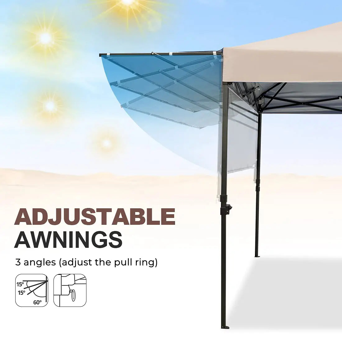 Tan 10x10 pop up adjustable awing#color_tan