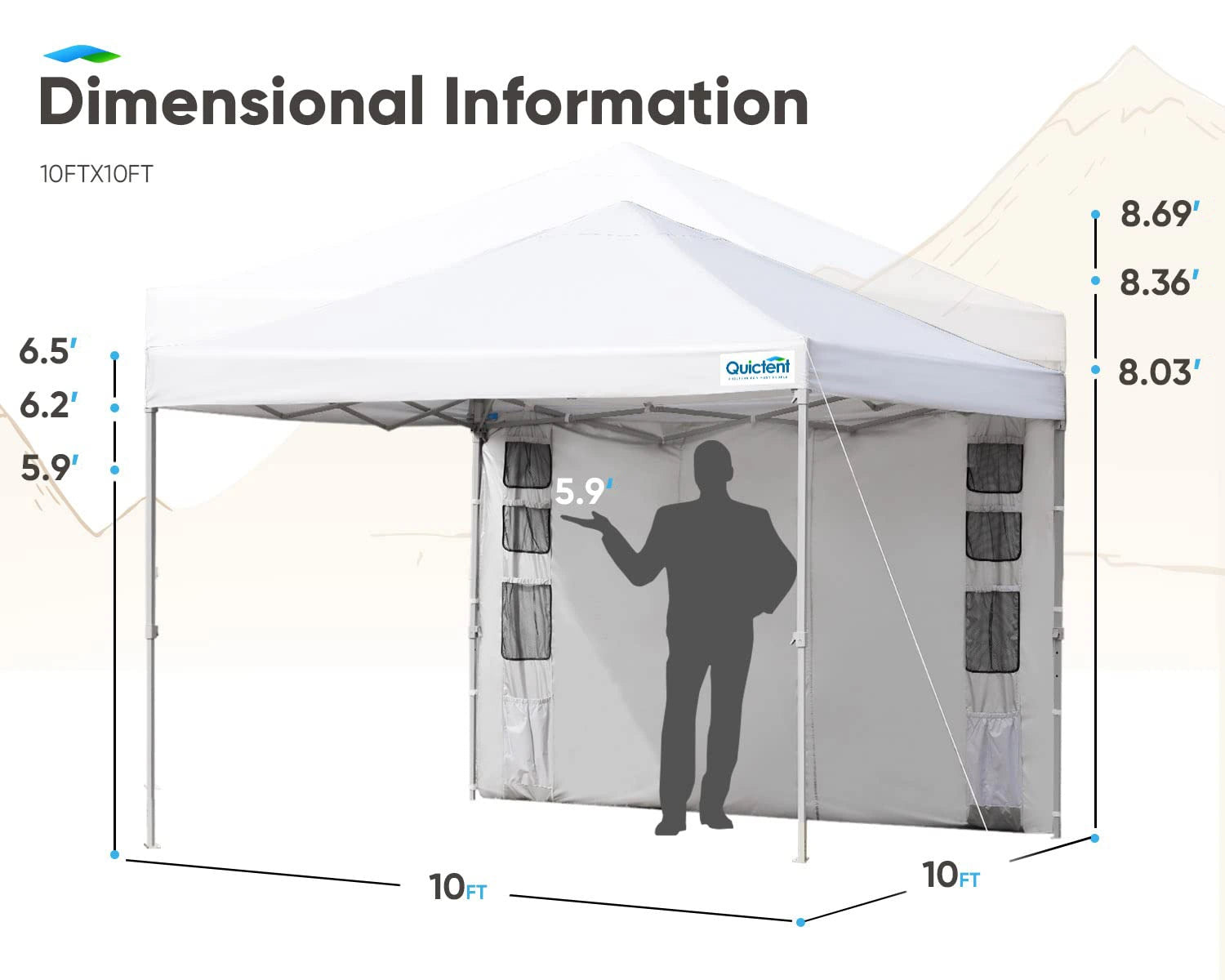 10x10 Pop up Canopy with Sidewall Size