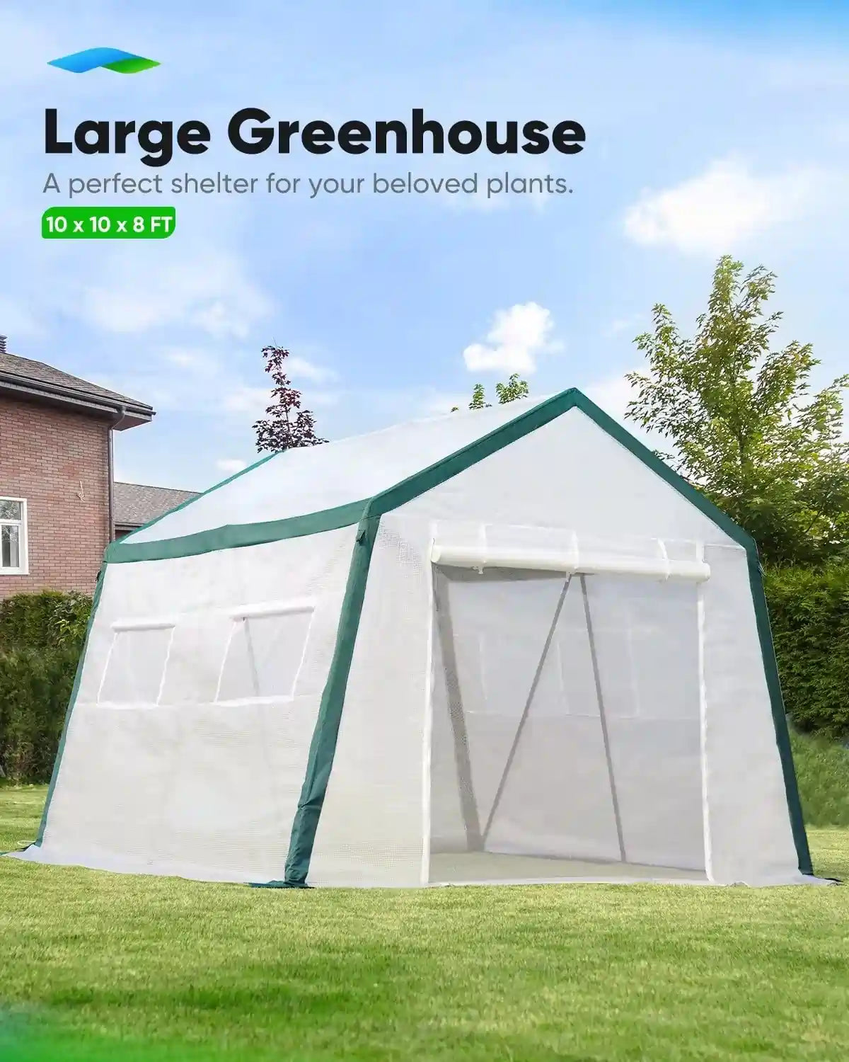 10' x 10' x 8' Large Walk-in white large greenhouse 