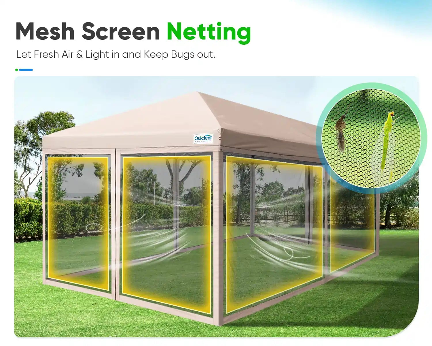 Quictent 10x20 Pop Up Screen Canopy with Wheeled Carry Bag 4 Sandbags