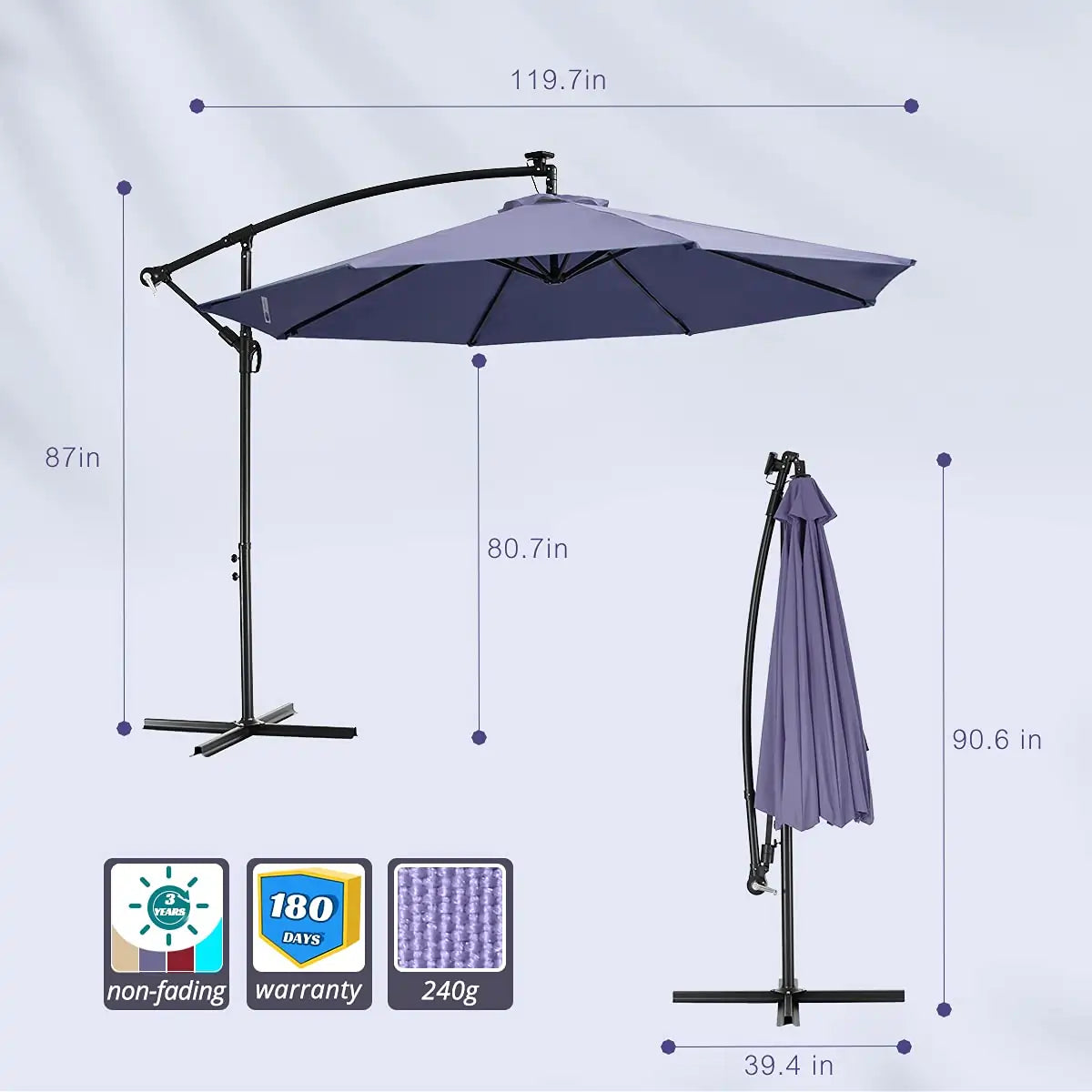 Navy Blue 10 ft offset patio umbrella size#color_navy blue