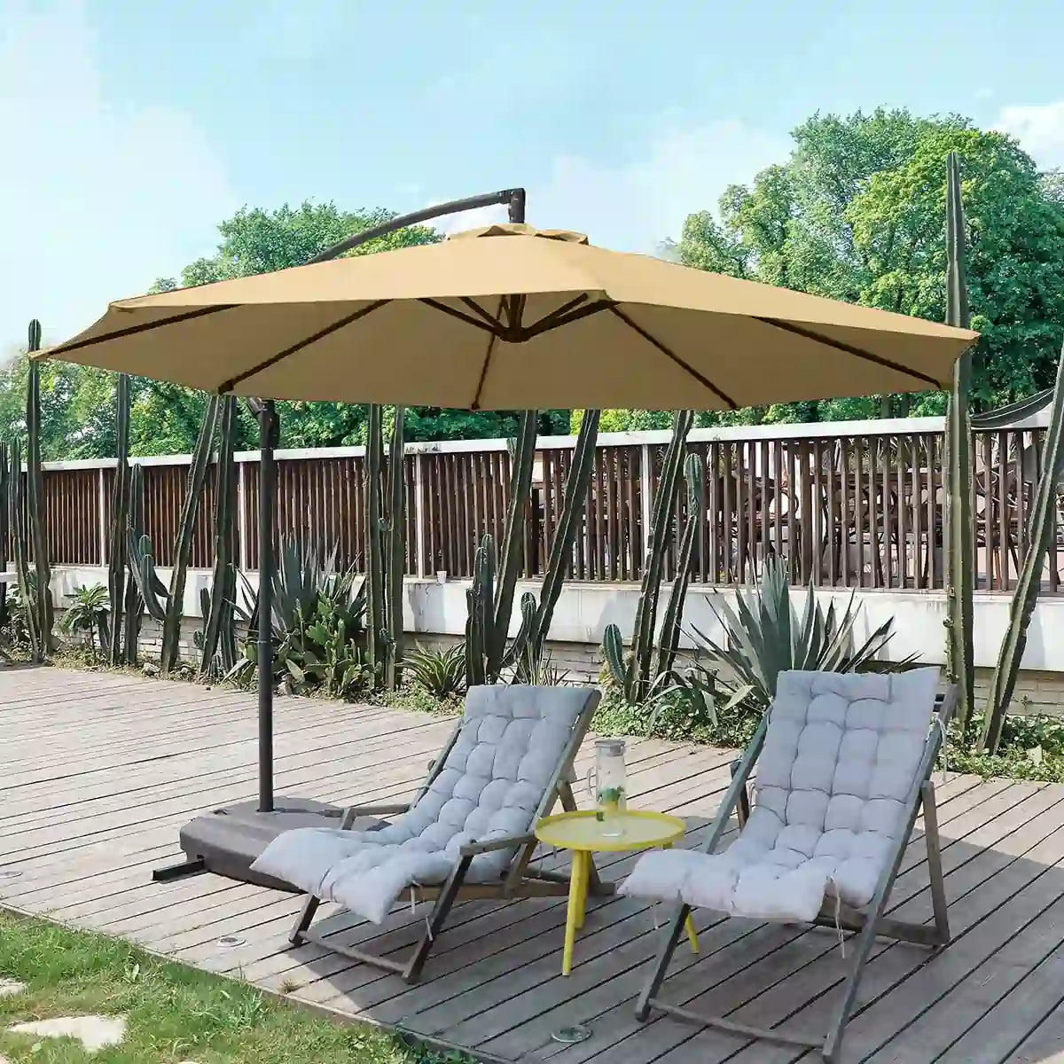 Tan 10 ft offset umbrella for patio#color_tan