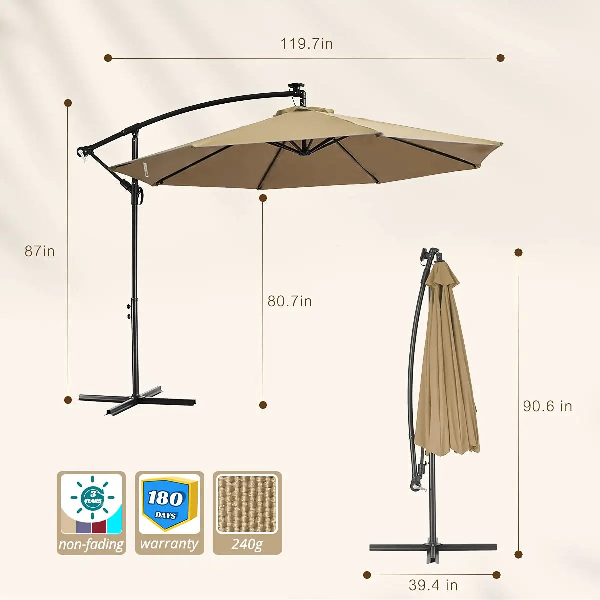 Tan 10 ft offset patio umbrella size#color_tan