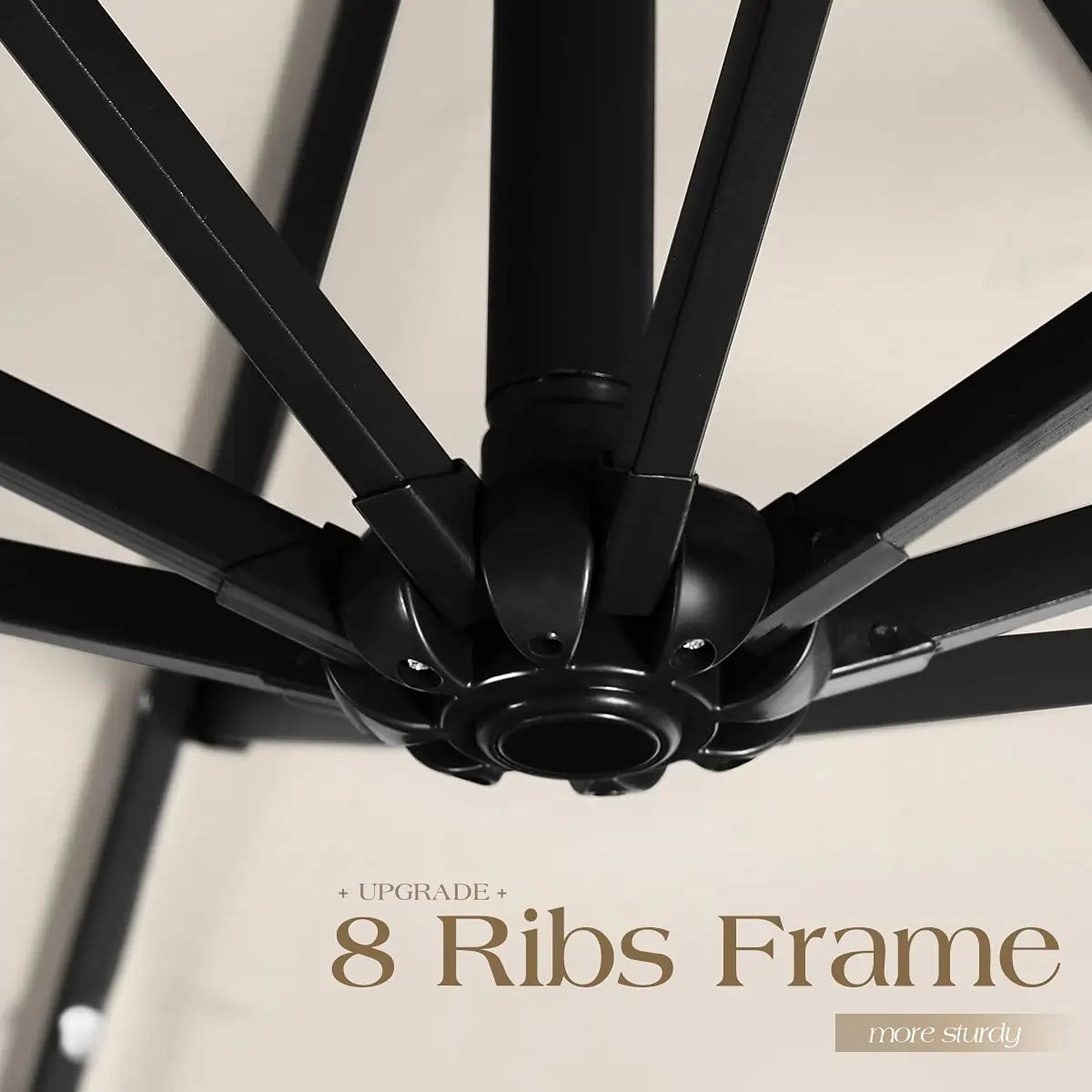 Tan 10 ft offset patio umbrella 8 ribs#color_tan