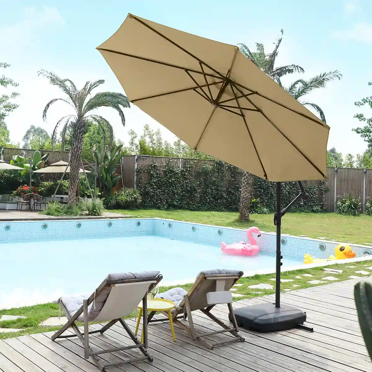 Tan 10 ft offset umbrella for pool#color_tan