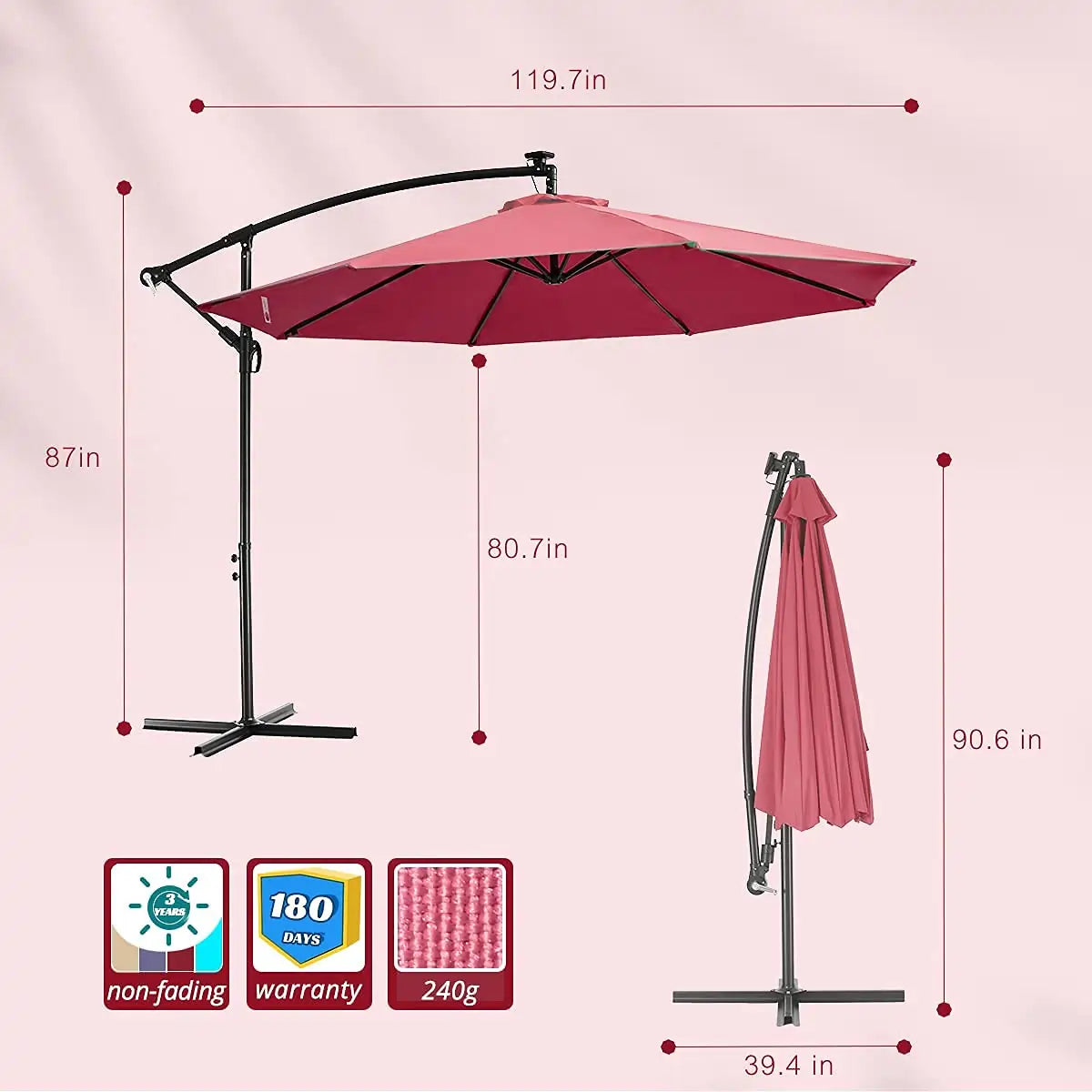 Wine 10 ft offset umbrella size#color_wine