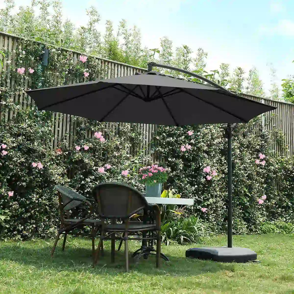 grey 10 ft offset patio umbrella for backyard#color_ribs grey