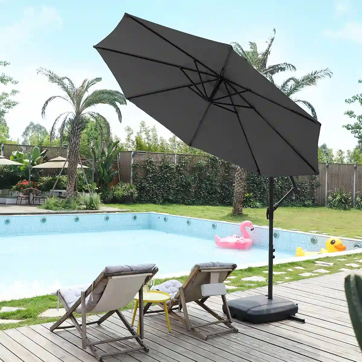 grey 10 ft offset umbrella for pool shade#color_ribs grey