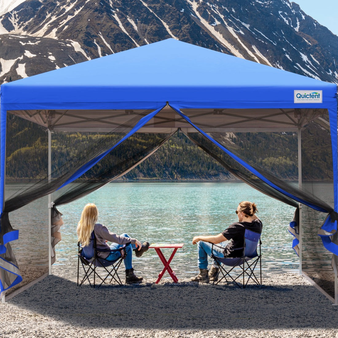10x10 canopy with netting blue#color_royal blue