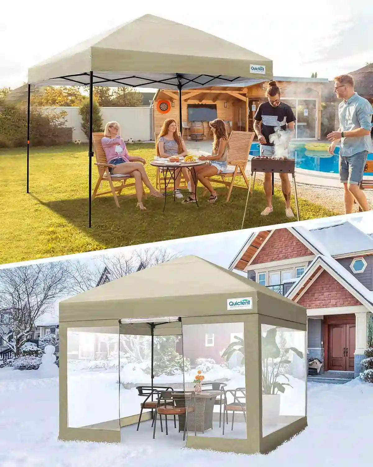 Beige 10x10 clear pop up tent outdoor#color_beige
