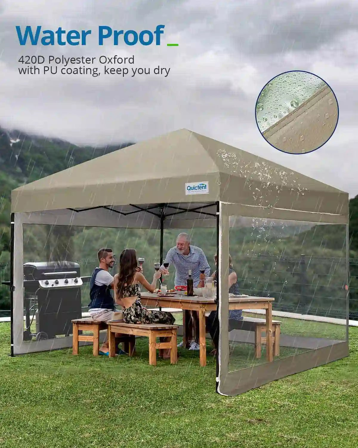 10x10 clear tent with waterproof feature#color_beige