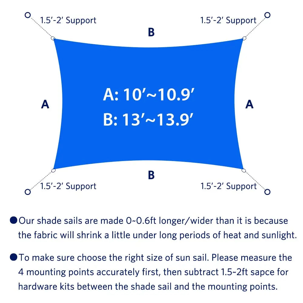 blue rectangular sunshade sail size guide