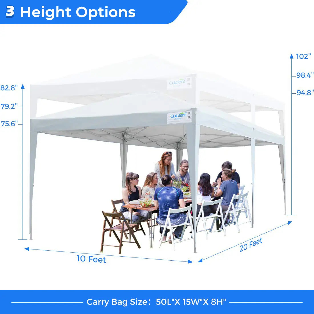 white 10x20 pop up canopy size#color_white