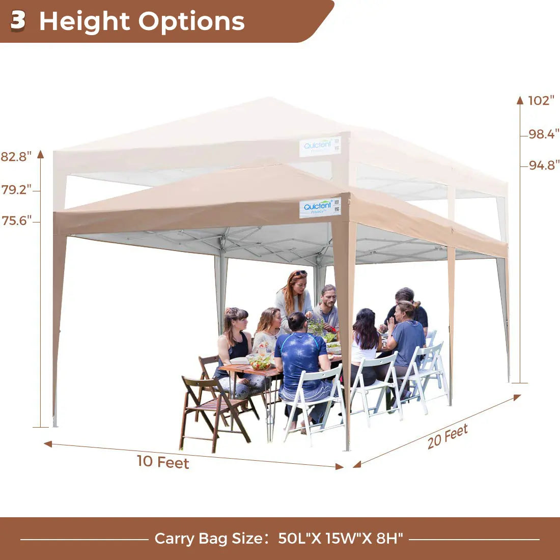 Beige 10x20 no side canopy tent#color_beige