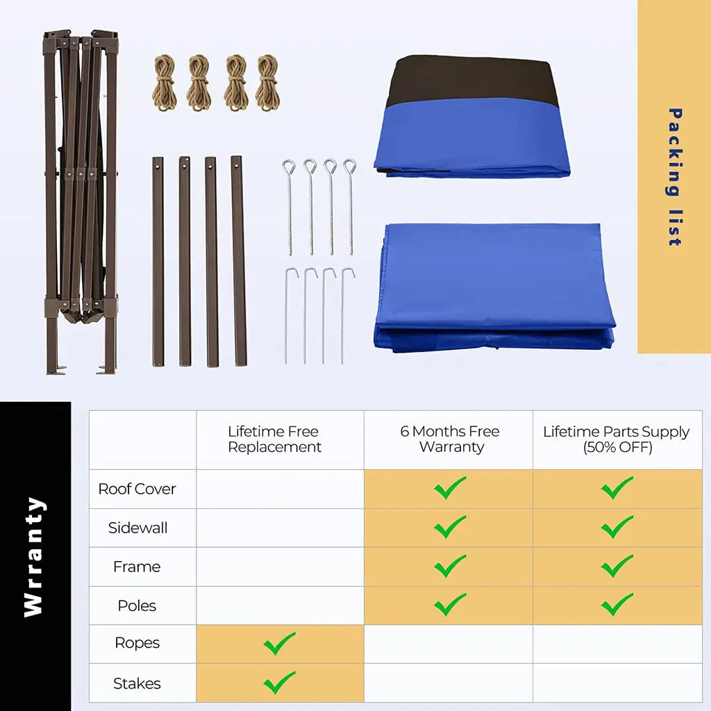 11' x11' Pop up Canopy Tent Warranty#color_royal blue