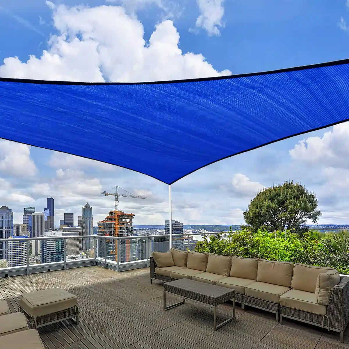 blue rectangular sunshade sail in the patio