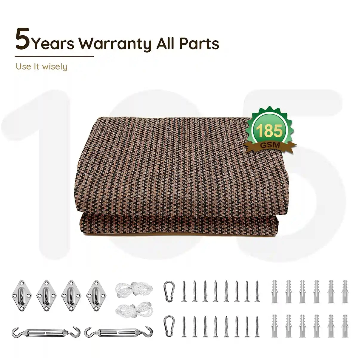 brown shade sail 5 year warranty