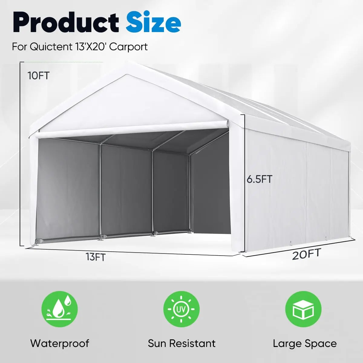 20' x 13' Heavy Duty Car Shelter Size#color_white