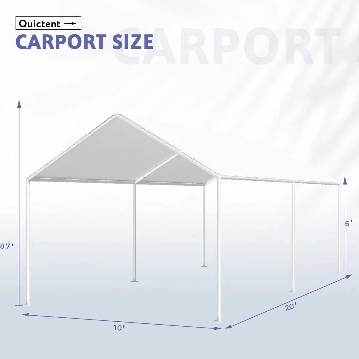 20' x 10' Basic Car Canopy Size Details#color_white