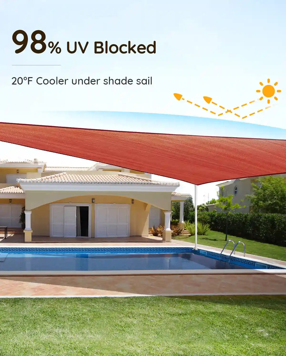 Terracotta rectangle shade sail for pool use#color_terracotta