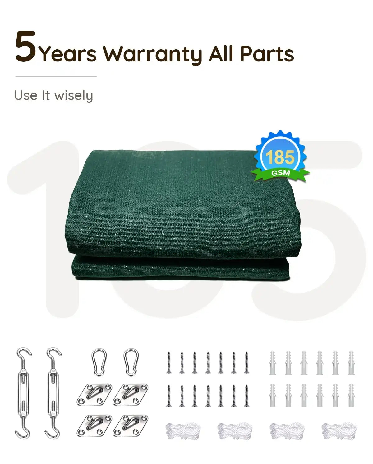 Green square shade sail has 5 years warranty#color_green