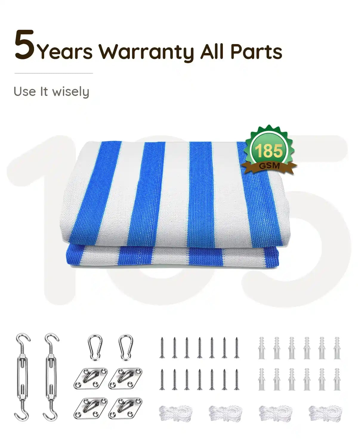 White and Blue shade sail has 5 years warranty#color_blue and white