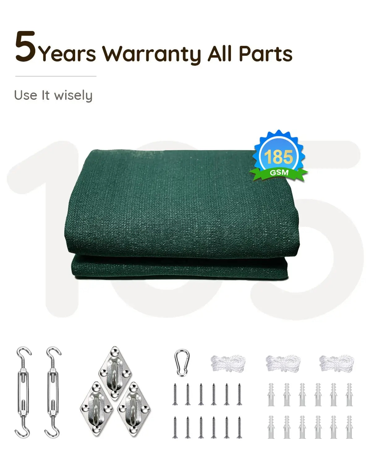 green 20 x 20 x 20 triangle shade sail warranty