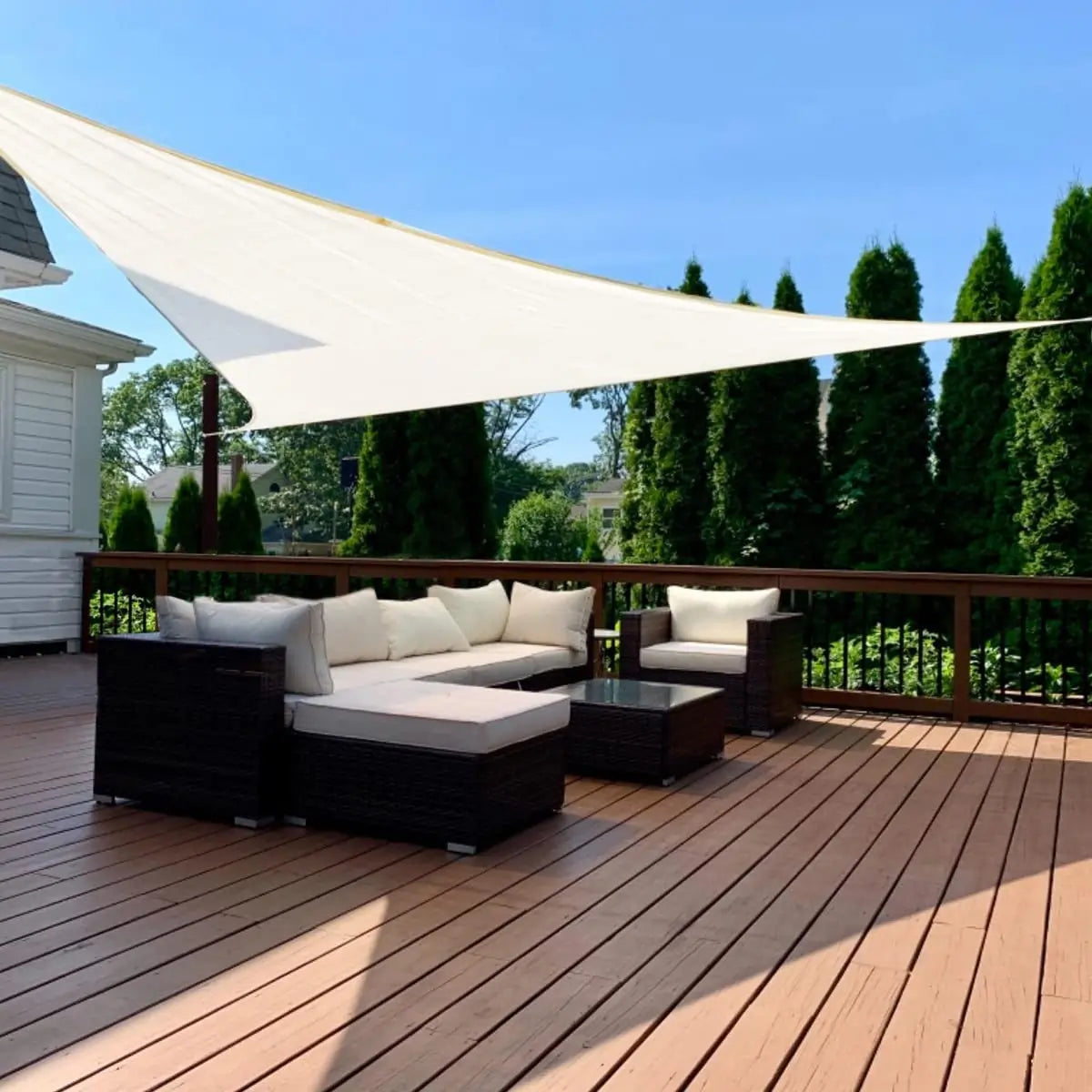 White triangle shade sail for deck