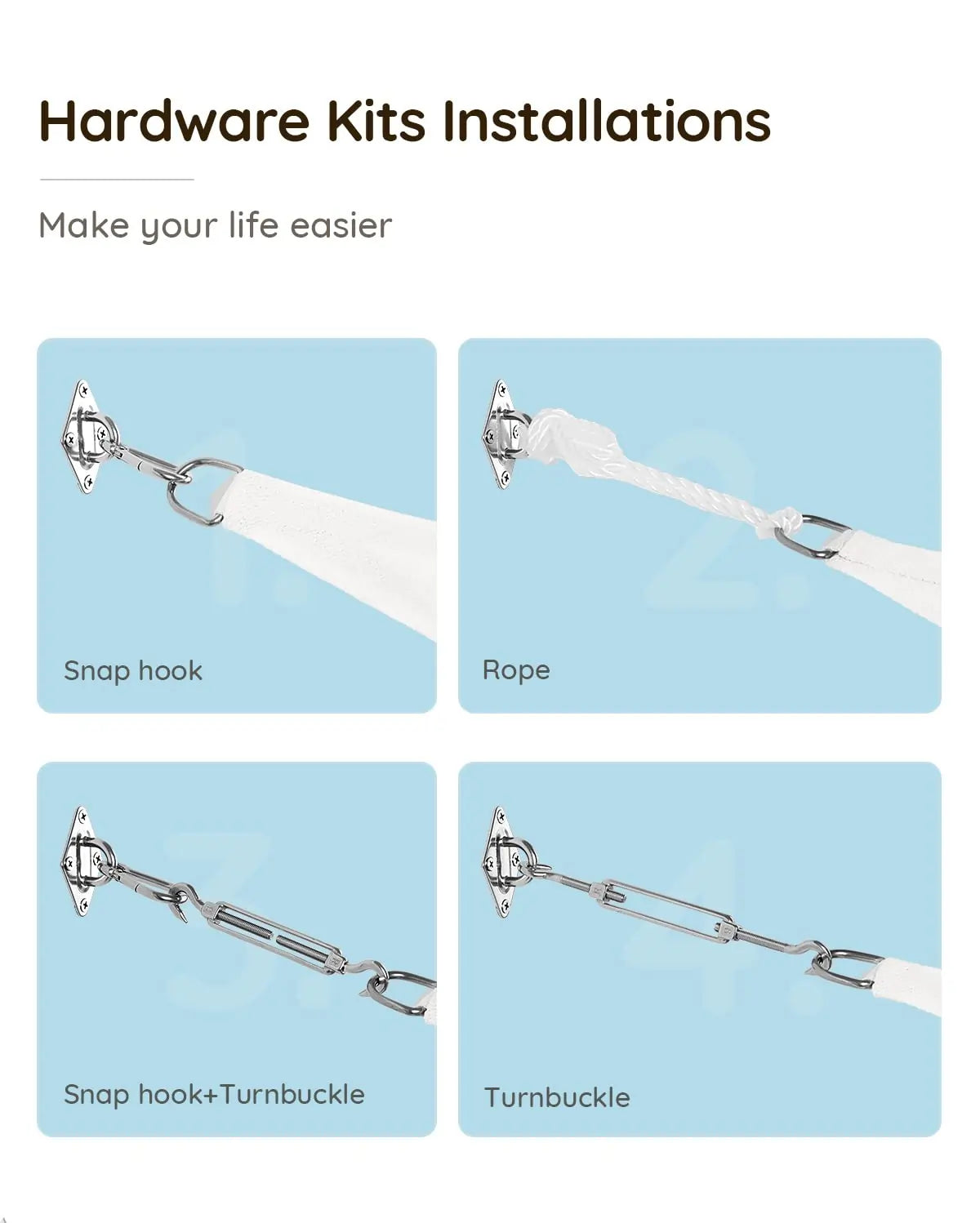 White 20 x 20 x 20 triangle shade sail hardware kits